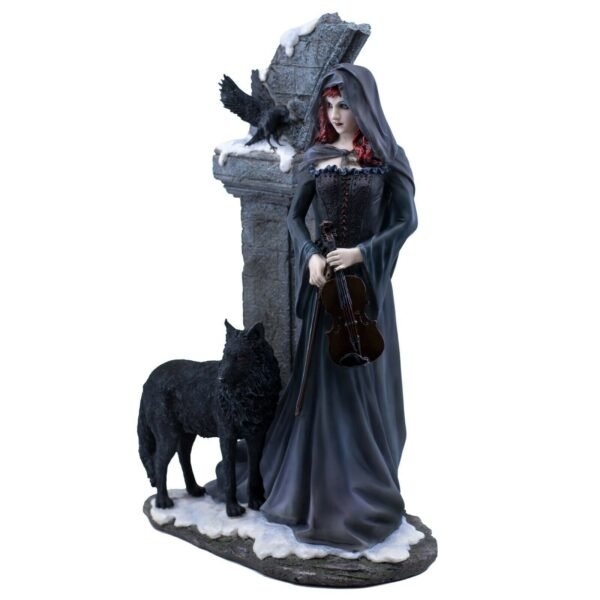 Fairy Collection~Cloaked Violist With Wolf & Crow Figurine 14.5" High Polystone Statue New!