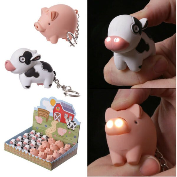 Collectable design~Novelty Cute LED Farmyard Keyring Cow Pig Gift