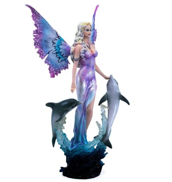 Fairy Collection~Fairy In Water With Splashing Dolphins Figurine 16"H Resin Statue New!