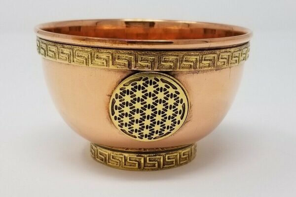 Wicca & Paganism~Flower of Life Symbol Copper Offering Bowl 3"D: Incense Resin Smudge Burner Hold