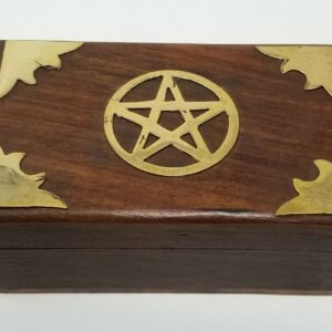Wicca & Paganism~Brass Pentagram Pentacle Wooden Box Altar Stash Jewelry Wicca Pagan Metaphysical
