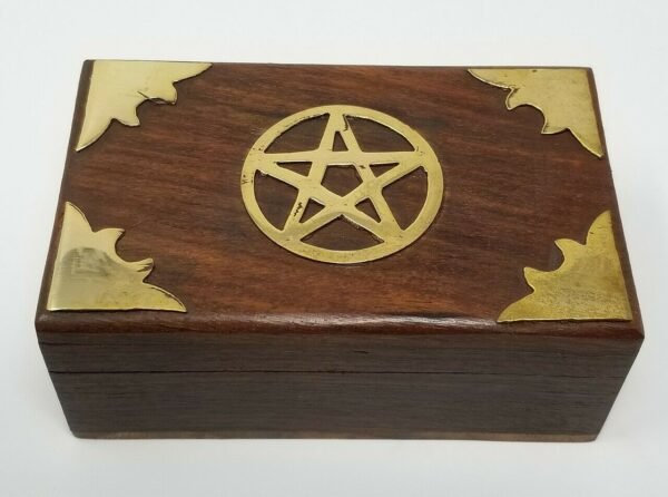 Wicca & Paganism~Brass Pentagram Pentacle Wooden Box Altar Stash Jewelry Wicca Pagan Metaphysical