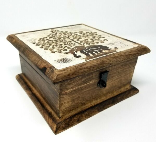 Wicca & Paganism~NEW Elephant Tree Wooden Carved Box, 4 x 6", Hand Carved, Brand New