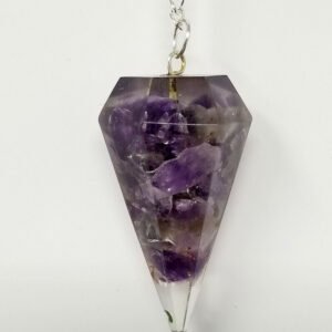 Magicun Stone~Amethyst Orgone Pendulum with Chain, Faceted (Natural Crystal Stone)