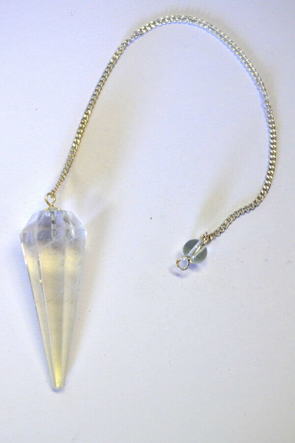 Magicun Stone~Quartz Crystal Pendulum 1.75"L with Chain, Faceted (Natural Crystal Stone)
