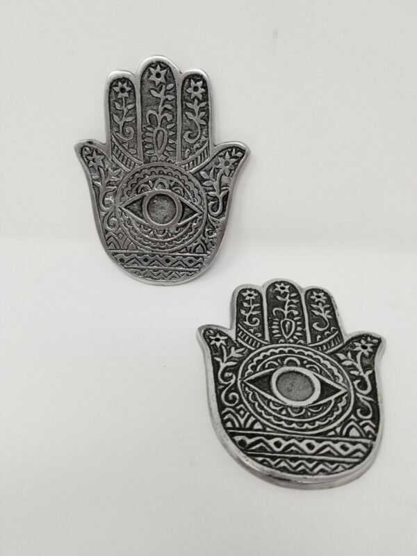 Home Fragrances ~Hamsa Hands Metal Burner Sage Smudge Cone Burner 4.25 inches, 2 pieces