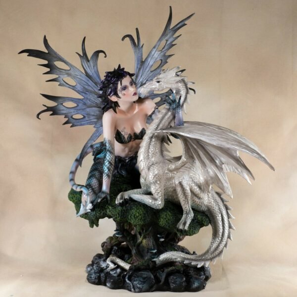 Fairy Collection~Large Fairy With Tail and Scales White Dragon Figurine Statue 18" High New!
