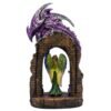 Fairy Collection~Green Angel Fairy With Purple Dragon In LED Lit Arch Figurine Statue 15"H New!