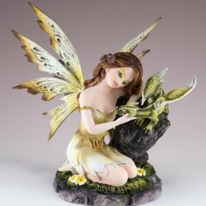 Fairy Collection~Yellow Fairy Figurine With Green Dragon 6" High Detailed Resin New In Box!