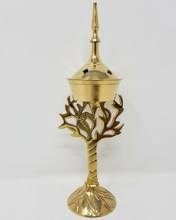 Home Fragrances ~Tree of Life Design Brass Cone Tower 7.5"H Incense Charcoal Burner