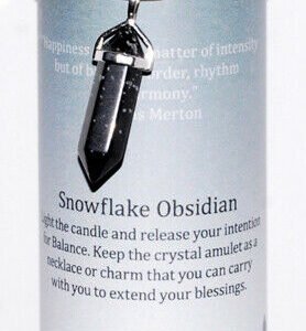 Magic Candle~Balance 6-1/2" x 2" Pillar Candle with Snowflake Obsidian Crystal Point Pendant
