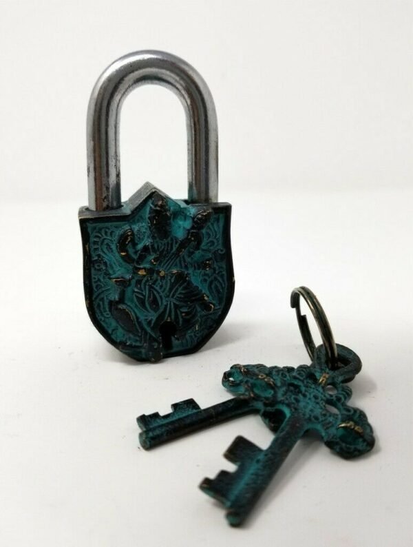 Hinduism Statues & Figures~Goddess Saraswati Antique Brass Lock 3.5"H 1.75"W (Antique Brass Patina Finish)