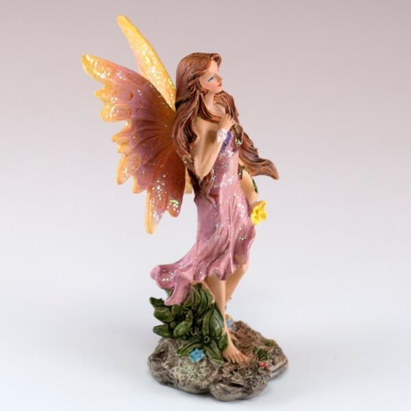 Fairy Collection~Small Pink Fairy Holding Flower Figurine w/Glittery Wings 4" High Resin New