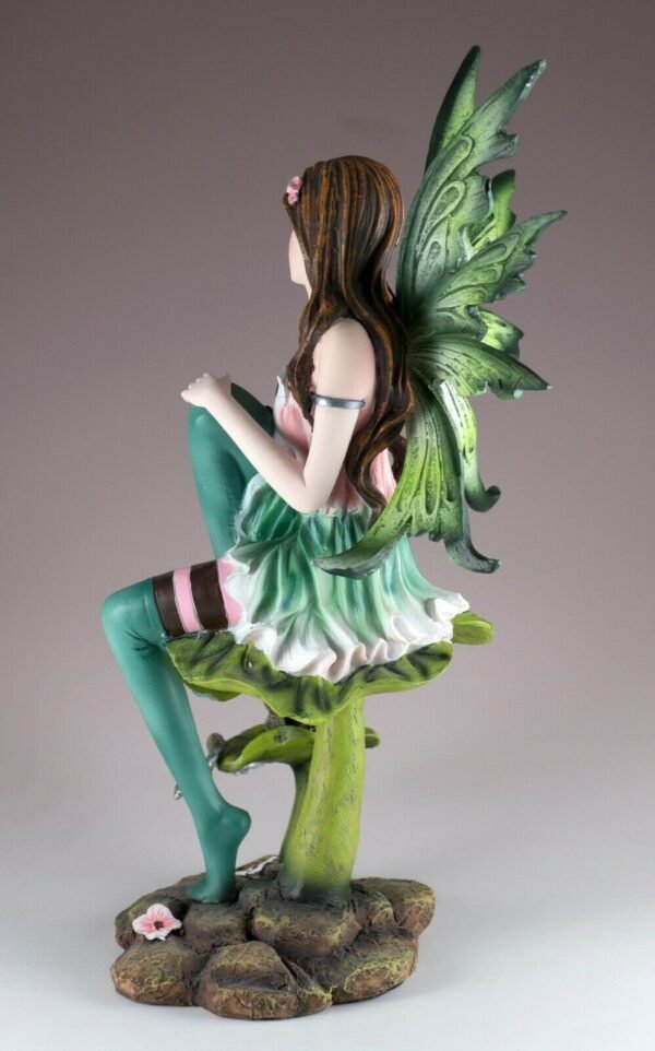 Fairy Collection~Green Fairy With Little Dragon On Mushroom Figurine 10" High Resin Statue New