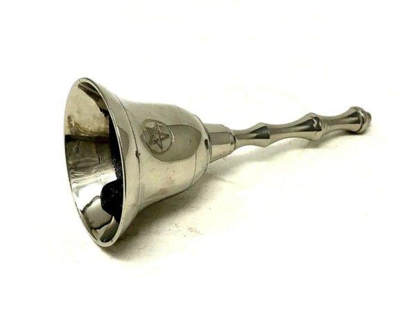 Witchcraft~Silver Tone Brass Altar Bell Pentacle Pentagram 5" Wicca