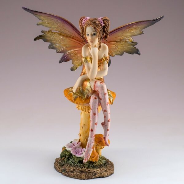 Fairy Collection~Orange and Gold Fairy Sitting On Mushroom Figurine Statue 7.5" High New In Box!