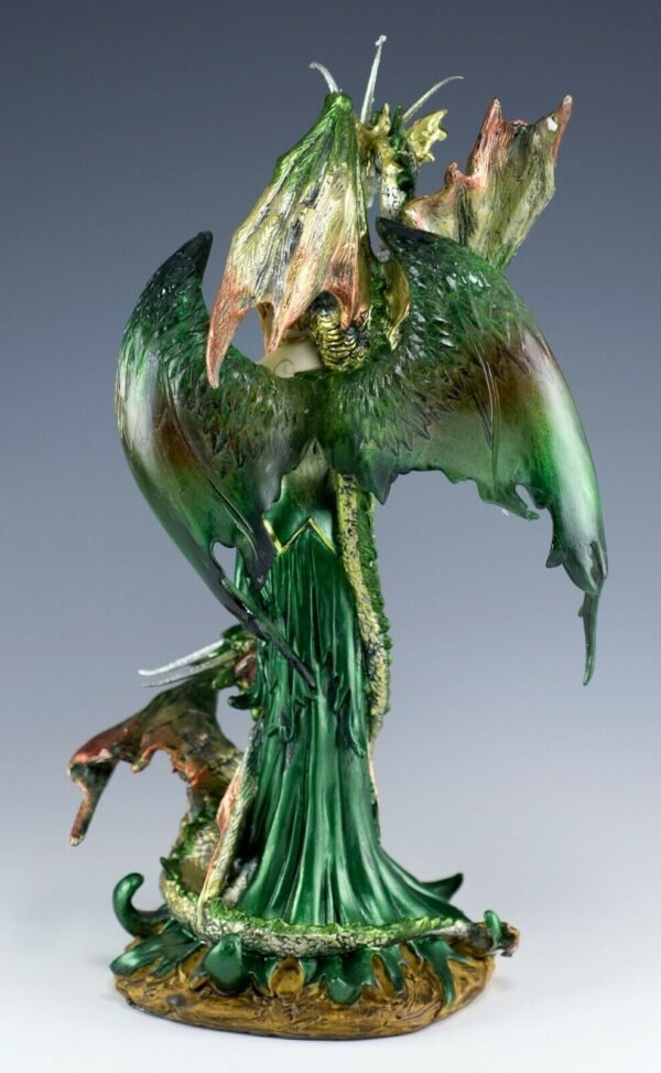 Fairy Collection~Green Fairy With 2 Dragons Figurine Statue 9.25" High Clear Wings Resin New