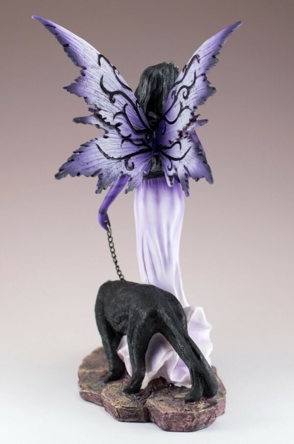 Fairy Collection~Purple Fairy Walking Black Panther On Chain Figurine Statue 11.5" High New!