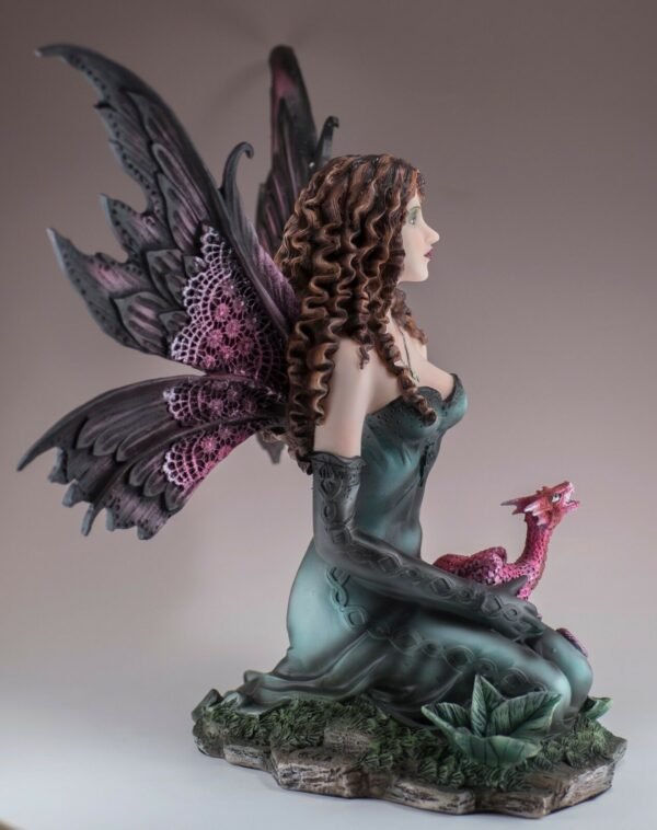Fairy Collection~Black Gothic Fairy With Red Baby Dragon Figurine Statue 13" High New In Box!