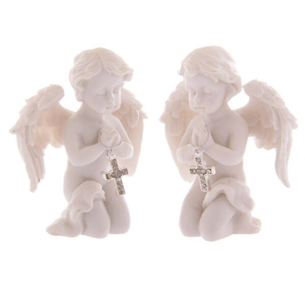 Home Decor~Cute Praying Cherub Figurine Holding Jewelled Silver Cross Ornament Gift Novelty