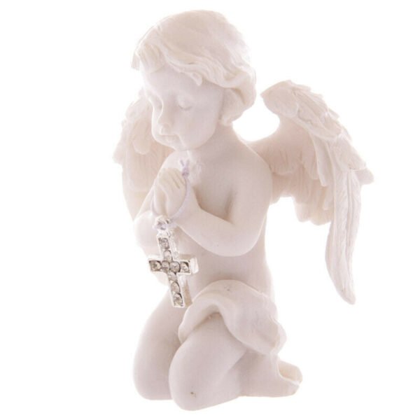 Home Decor~Cute Praying Cherub Figurine Holding Jewelled Silver Cross Ornament Gift Novelty