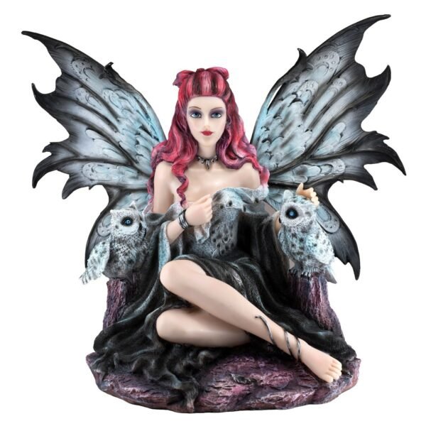 Fairy Collection~Gothic Black Fairy With Snowy Owls Figurine Statue 12.5" Wingspan New In Box!