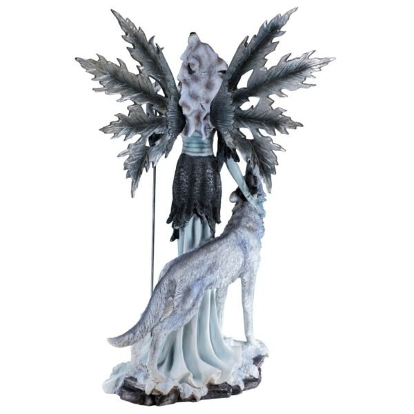 Fairy Collection~Large Scale Fairy Holding Wand With Wolf Figurine Statue 23" High New!