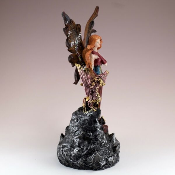 Fairy Collection~Red Fairy Figurine With Dragon On LED Faux Geode 8.5" High Resin Statue New