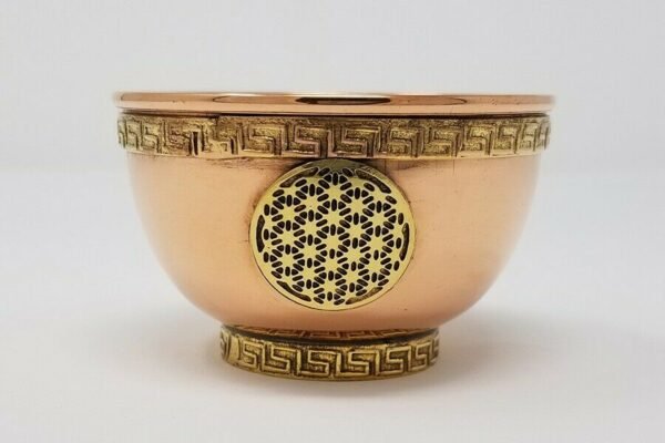 Wicca & Paganism~Flower of Life Symbol Copper Offering Bowl 3"D: Incense Resin Smudge Burner Hold