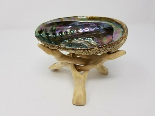 Home Fragrances ~Large Rainbow Abalone Shell and Wooden Tripod Sage Smudging Bowl Burner