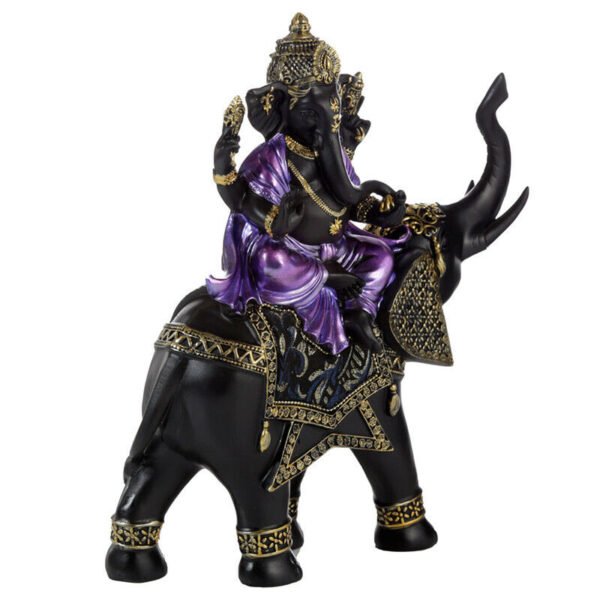 Home Decor~Purple, Gold and Black Ganesh Riding Elephant Statue Ornament Gift Hindu God