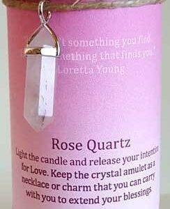 Magic Candle~Love 6-1/4" Handmade Ritual Pillar Candle with Rose Quartz Crystal Point Charm