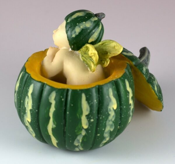 Fairy Collection~Baby Fairy Sleeping In Green Pumpkin Shell Figurine 2.5" High Resin New In Box!