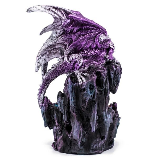 Fairy Collection~White Angel Fairy With Purple Dragon In LED Flames Figurine Statue 10"H New!