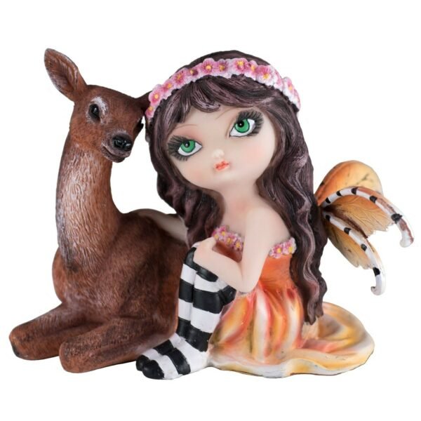 Fairy Collection~Orange Forest Fairy Little Girl With Deer Figurine 4.75" Long New In Box