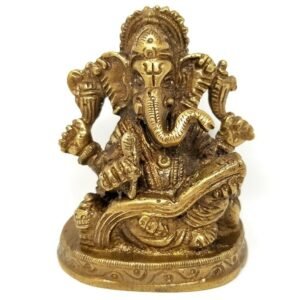 Hinduism Statues & Figures~Brass Antique Finish Ganesh Statue 3"H 2.5"W