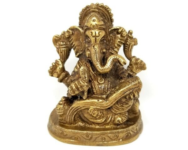 Hinduism Statues & Figures~Brass Antique Finish Ganesh Statue 3"H 2.5"W
