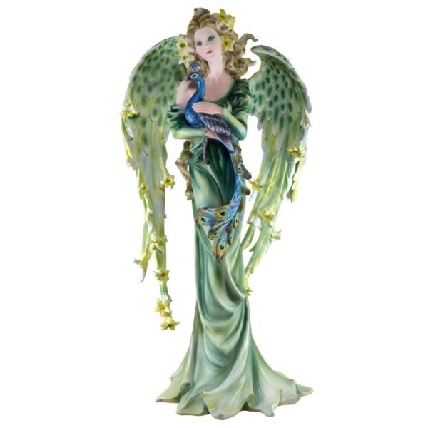 Fairy Collection~Large Scale Green Angel Fairy With Peacock Figurine Statue 21" High New In Box