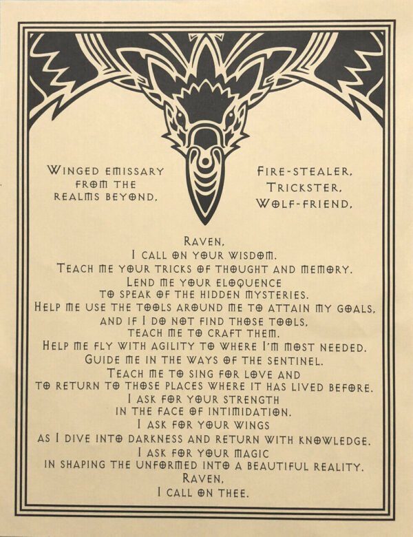 Witchcraft~Raven Prayer Spirit Animal Parchment Page Poster Book Of Shadows Wicca Pagan
