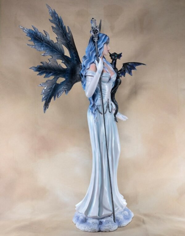 Fairy Collection~Large Scale Snow Fairy With Wand and Dragon Figurine Statue 24"H Resin New!