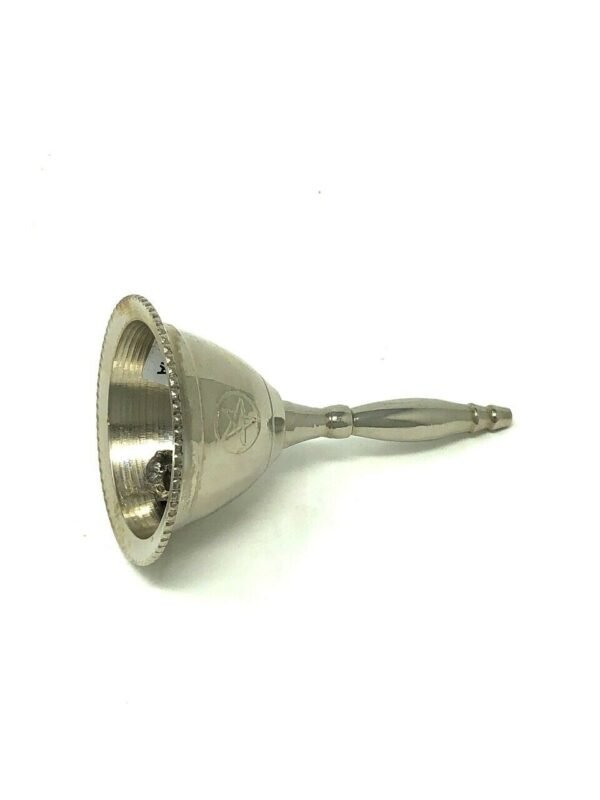 Witchcraft~Silver Tone Small Brass Altar Bell Pentacle Pentagram 3" Wicca New!!