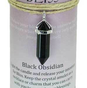 Magic Candle~Bliss Pillar Candle 6-1/4" w/ Black Obsidian Crystal Point Healing Amulet Charm