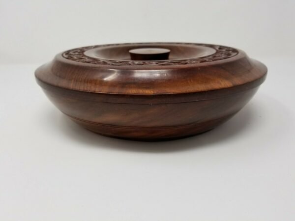 Wicca & Paganism~Carved Wooden Offering Bowl w/ Lid 10" Handmade Wood Round Floral Design