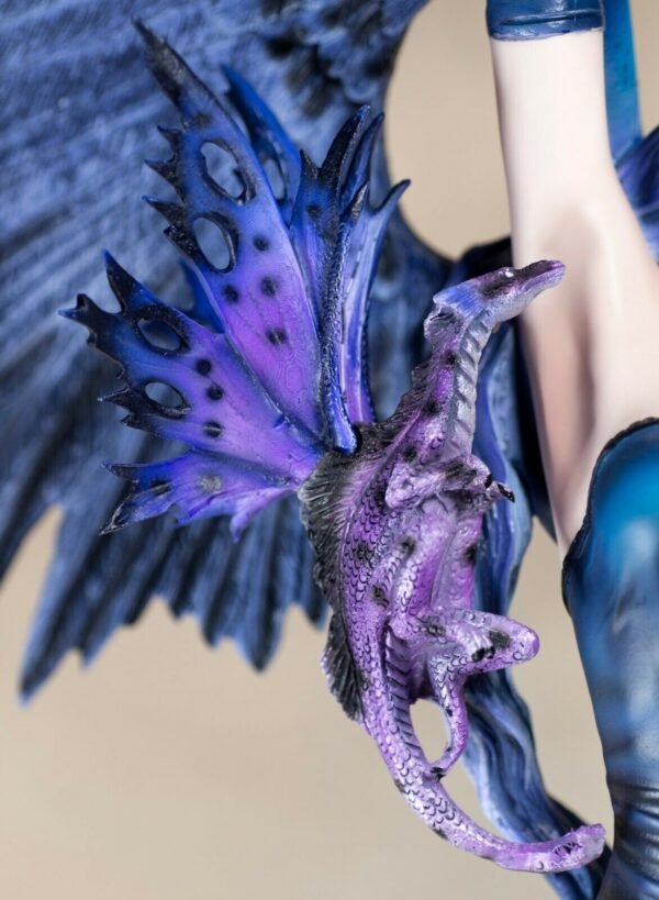 Fairy Collection~Dark Blue Fairy With Two Flying Dragons Figurine Statue 21.25" High Resin New!
