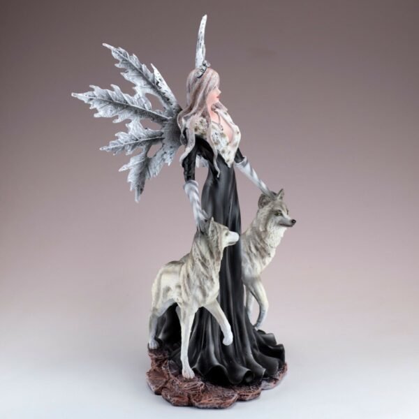Fairy Collection~Black Fairy With Two White Wolves Figurine Statue 9.75" High New In Box
