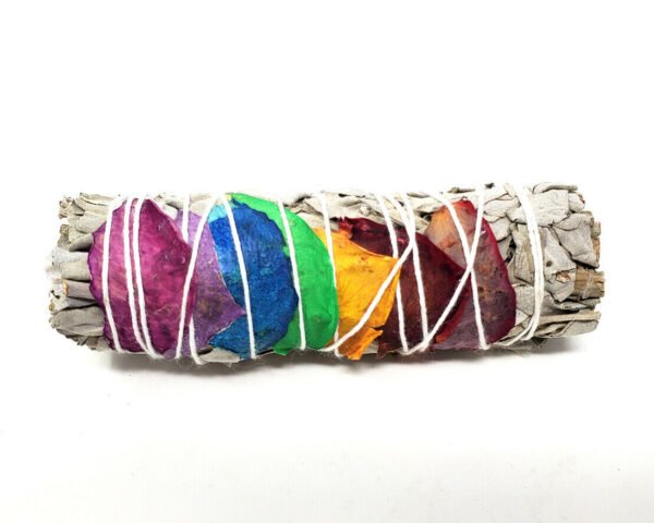 Palo Santo & Sage~7 Chakra Sage (White Sage with 7 Color Rose Petals) 3-4" Smudge Stick.