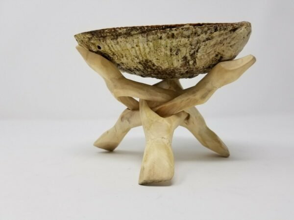 Home Fragrances ~Large Rainbow Abalone Shell and Wooden Tripod Sage Smudging Bowl Burner