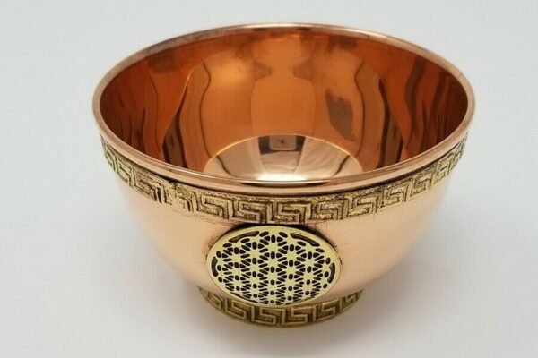 Wicca & Paganism~Flower of Life Symbol Copper Offering Bowl 3"D: Incense Resin Smudge Burner Hold