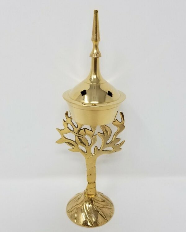 Home Fragrances ~Tree of Life Design Brass Cone Tower 7.5"H Incense Charcoal Burner