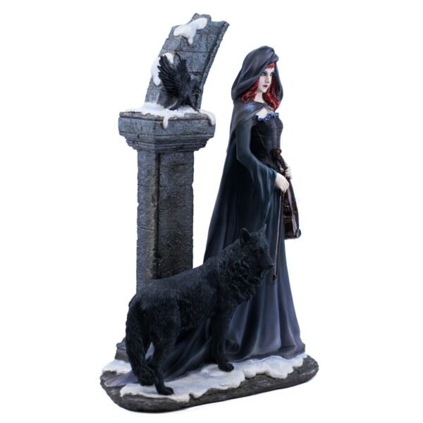 Fairy Collection~Cloaked Violist With Wolf & Crow Figurine 14.5" High Polystone Statue New!